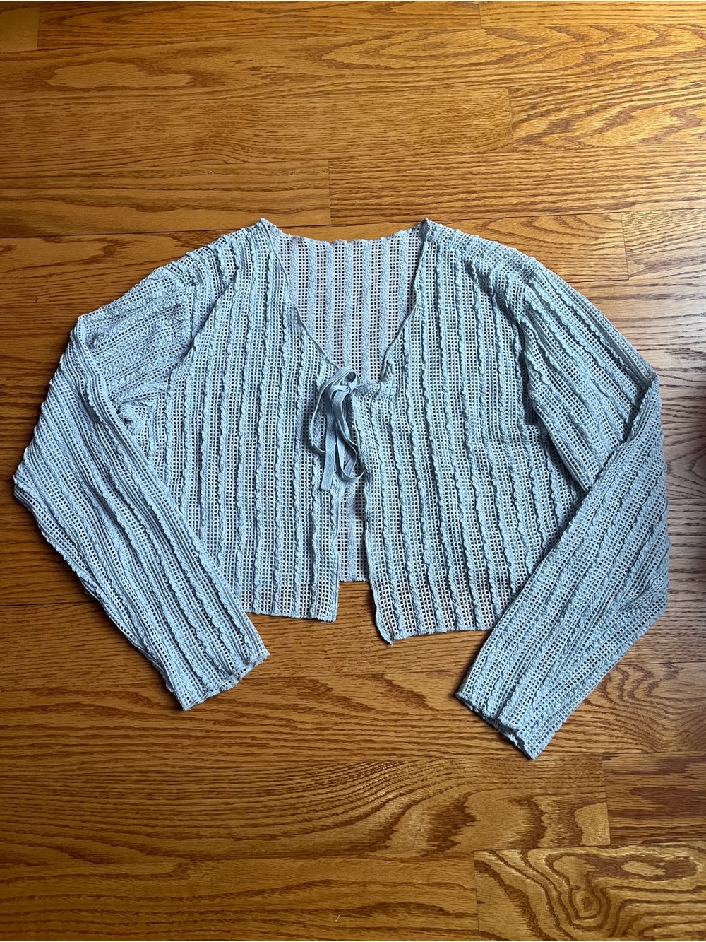 Light Blue Open-Knit Tie-Front Women's Cardigan